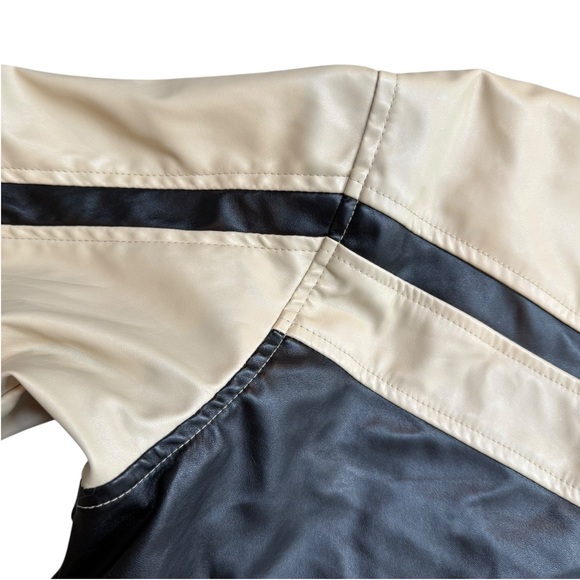 Cloud Ten Women’s Size M Cropped Racer Jacket Black Tan Faux Leather Moto Baddie - Picture 11 of 16